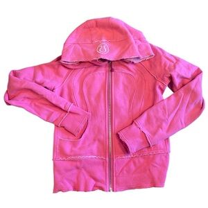 Lululemon Coral Pink Distressed Scuba Full Zip Jacket No Thumb Holes S-M